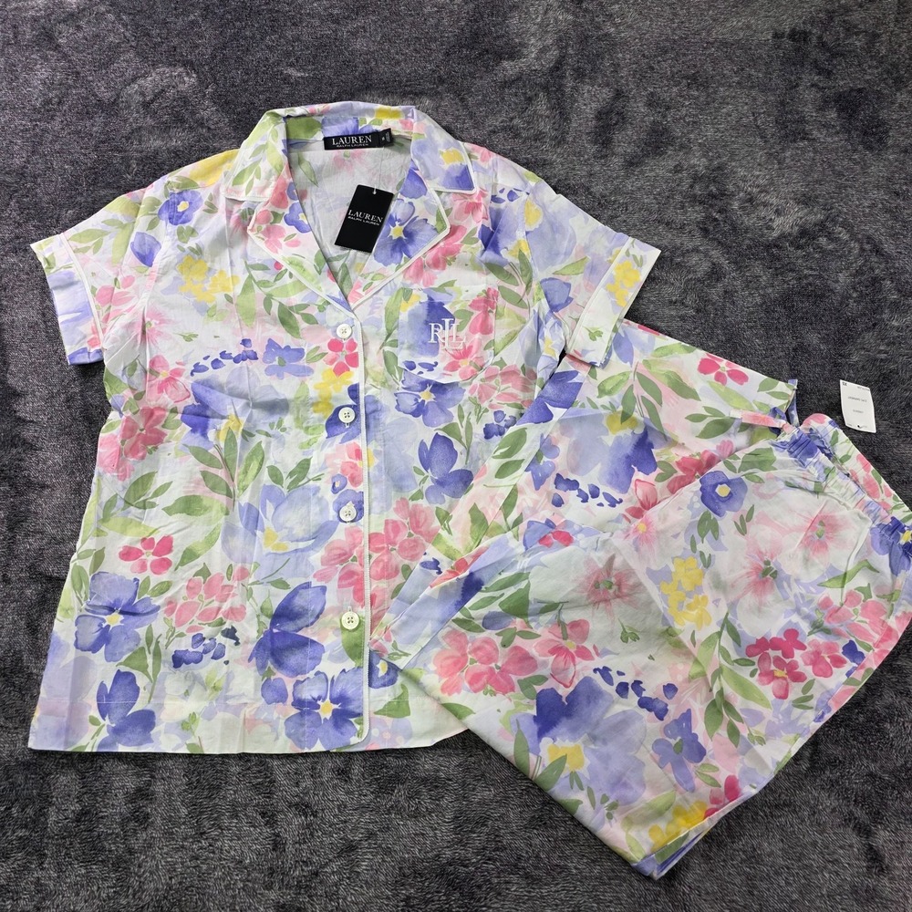 Ralph Lauren Spring Floral Shirt & Pant Sleep Set Womens XS Pajama Set